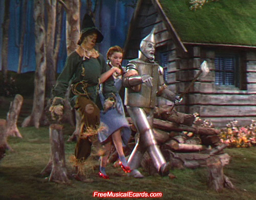 Judy Garland as Dorothy with Scarecrow and Tin Man