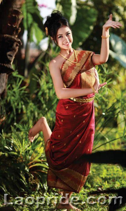 Lao girl in a traditional sinh dress