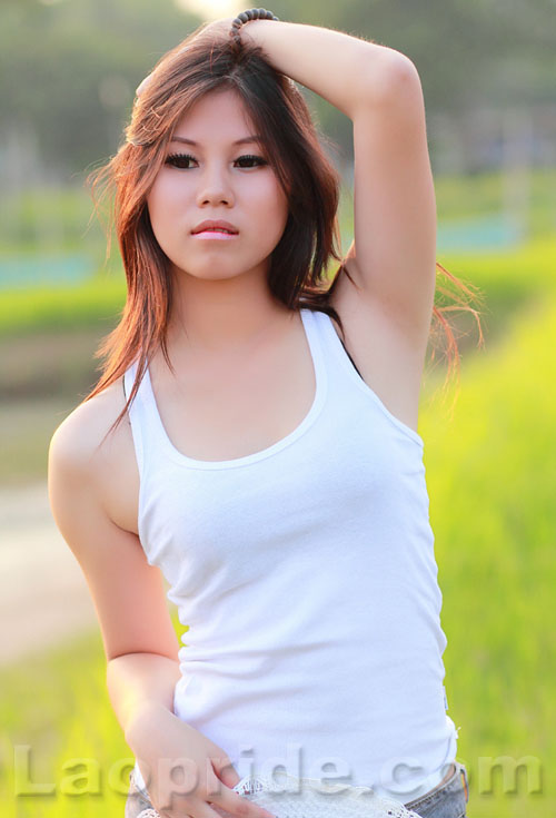 Laotian woman in white tank top