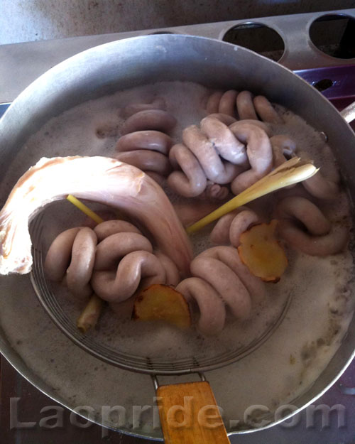 Pig intestines is a favorite Lao dish