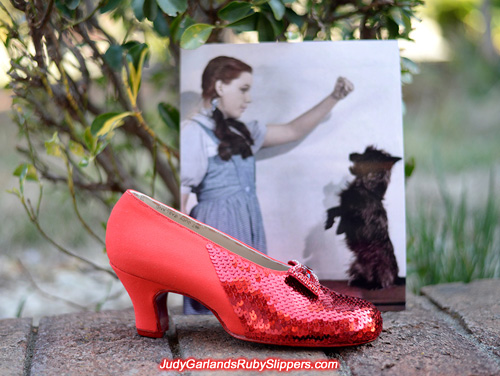 Beautiful sequining process on Judy Garland's ruby slippers