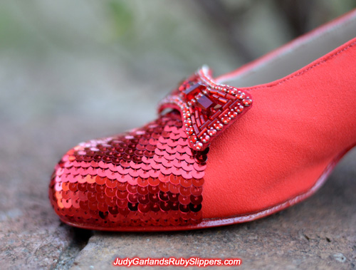 Beautiful sequining process on Judy Garland's ruby slippers