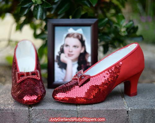 Beautiful sewing the sequins on Judy Garland's ruby slippers