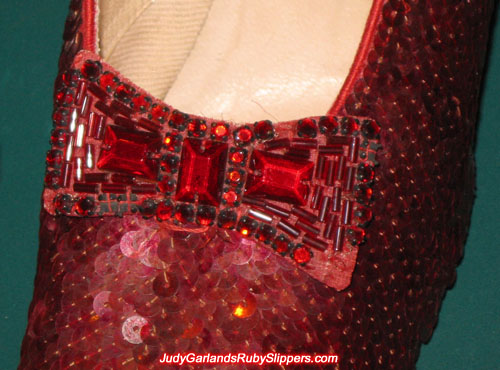 Close-up of the bow on the original ruby slippers