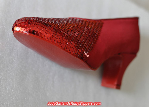 Closeup of the sequins on Judy Garland's ruby slippers