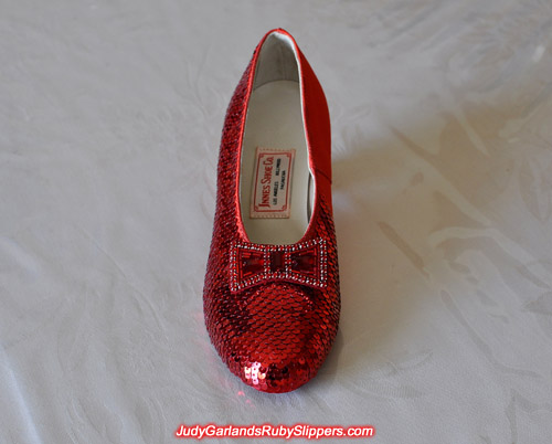 Front view of Judy Garland's ruby slippers