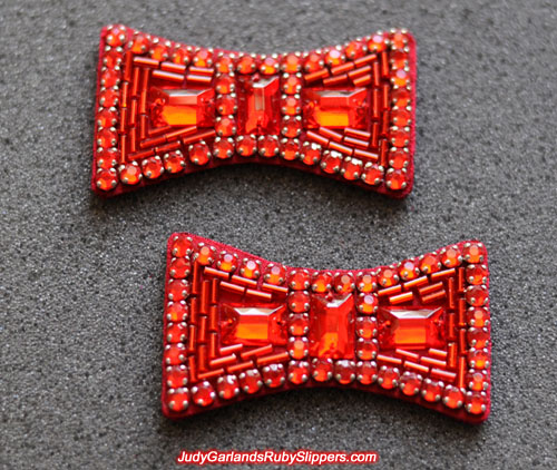 Hand-sewn bows near identical to the bows on the original ruby slippers