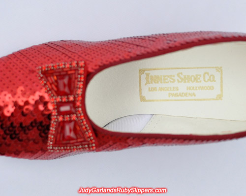 Innes Shoe Company gold stamp on Judy Garland's ruby slippers