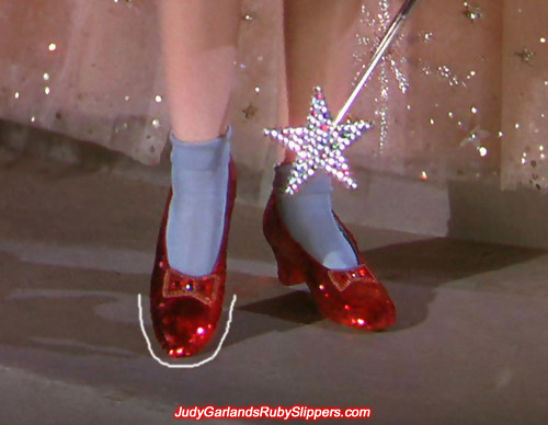 Judy Garland's size 5B ruby slippers worn in close-up shots
