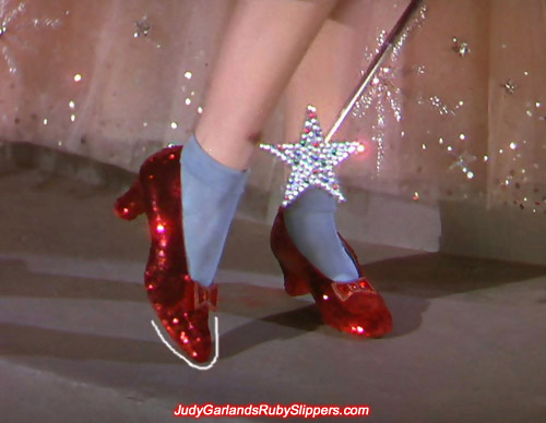 Judy Garland's size 5B ruby slippers worn in close-up shots