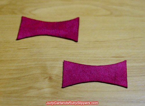 Leather bow to be used on Judy Garland's ruby slippers
