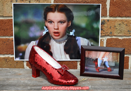 One shoe is done, one to go to complete Judy Garland's ruby slippers