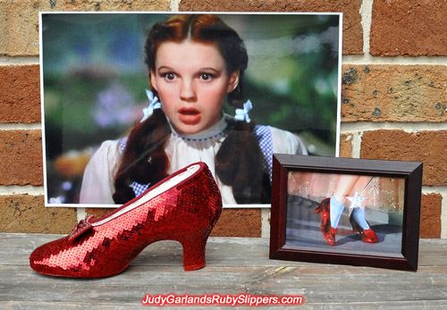 One shoe is done, one to go to complete Judy Garland's ruby slippers