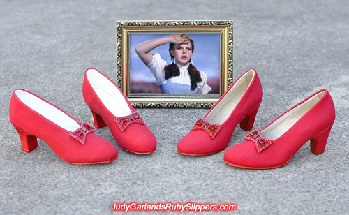 Ruby slipper bows on two pairs of base shoes