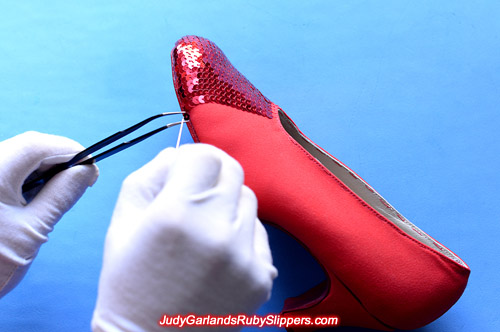 Sequining the ruby slippers is difficult and time-consuming