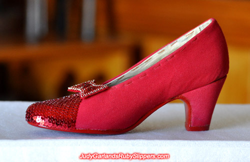 Sequining work on Judy Garland's ruby slippers is in full swing