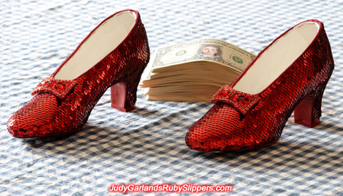 Stunning pair of replica ruby slippers inspired by those worn by Judy Garland as Dorothy