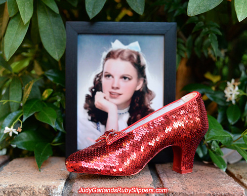 The right shoe of Judy Garland's ruby slippers is done