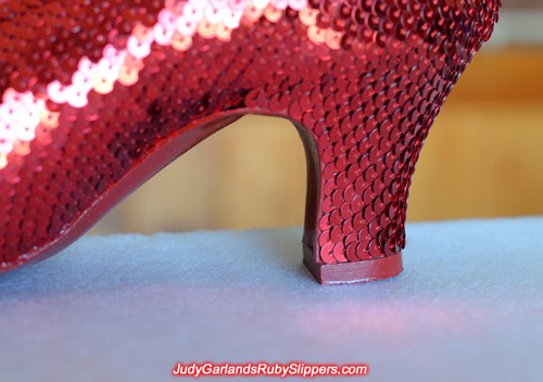 The right shoe of Judy Garland's ruby slippers is done
