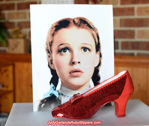 The right shoe of Judy Garland's ruby slippers is taking shape