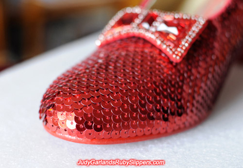 The ruby slippers is half way finished with the right shoe done