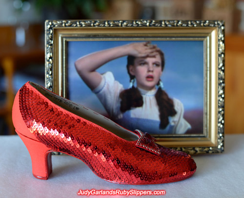 Update on the right shoe of Judy Garland's ruby slippers