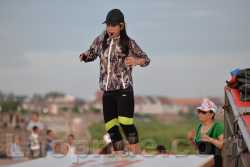 Aerobics on Mekong riverside in Vientiane, Laos