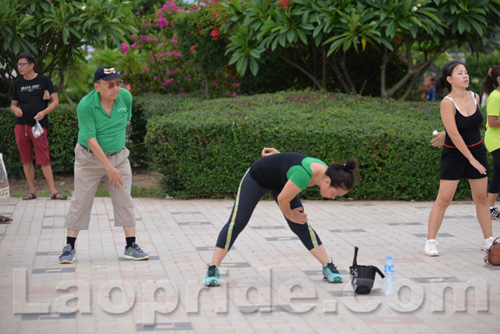 Aerobics on Mekong riverside in Vientiane, Laos