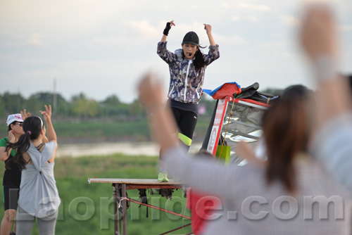 Aerobics on Mekong riverside in Vientiane, Laos