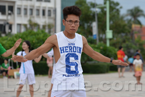 Aerobics on Mekong riverside in Vientiane, Laos