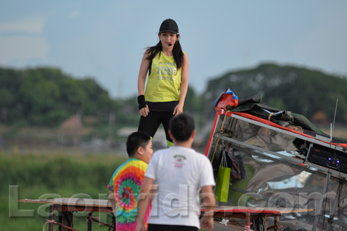 Aerobics on Mekong riverside in Vientiane, Laos