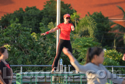 Aerobics on Mekong riverside in Vientiane, Laos