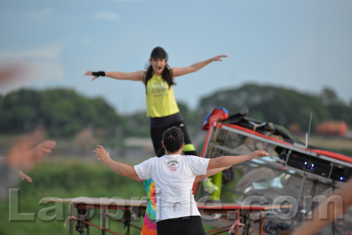 Aerobics on Mekong riverside in Vientiane, Laos