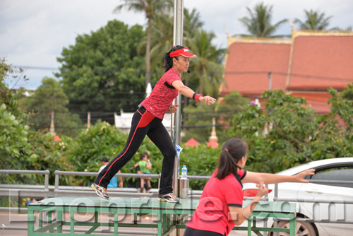 Aerobics on Mekong riverside in Vientiane, Laos