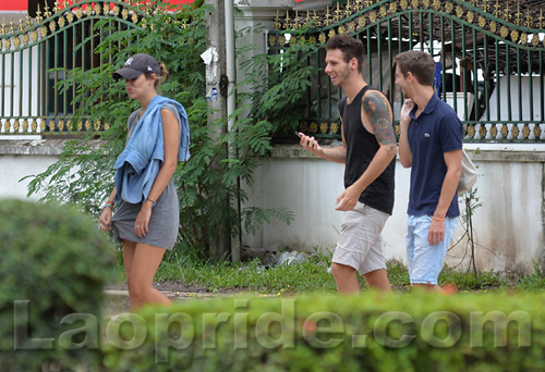 American tourists on Lane Xang Avenue in Vientiane, Laos