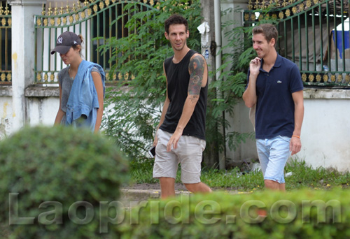 American tourists on Lane Xang Avenue in Vientiane, Laos