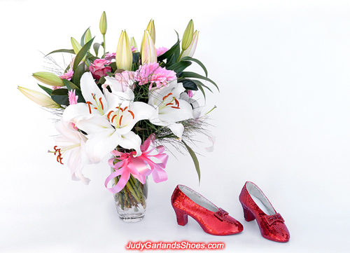 Beautiful flowers and a pair of hand-sewn ruby slippers