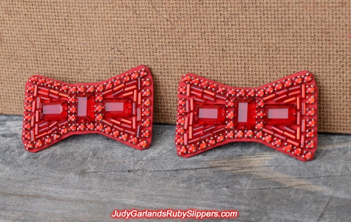 Beautiful pair of hand-sewn ruby slipper bows