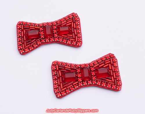 Beautiful pair of hand-sewn ruby slipper bows