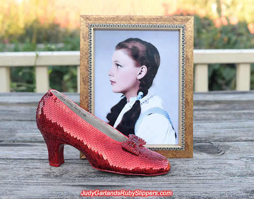 Beautiful right shoe of Judy Garland's ruby slippers