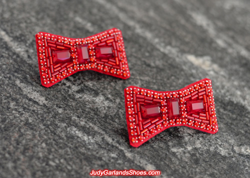 Breathtaking pair of hand-sewn ruby slipper bows