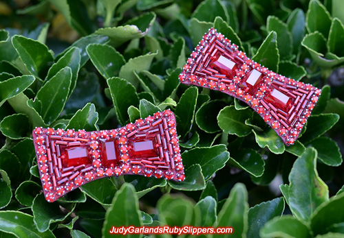 Burgundy colored bows for Judy Garland's ruby slippers