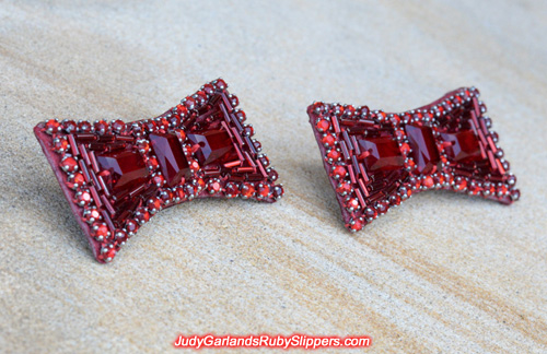 Burgundy colored bows for Judy Garland's ruby slippers