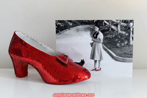 Completed right shoe of Judy Garland's ruby slippers