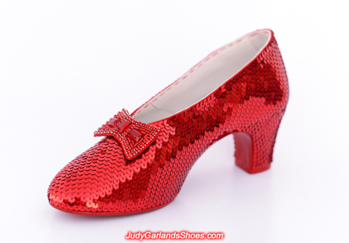 Completed right shoe of Judy Garland's ruby slippers