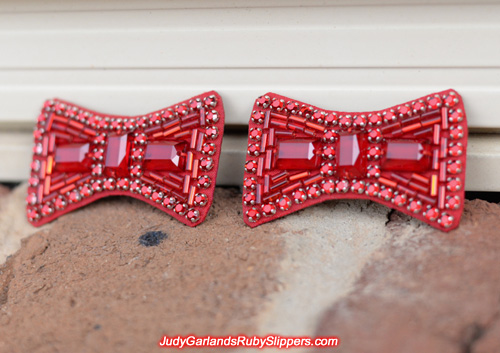 Exquisite hand-sewn ruby slipper bows