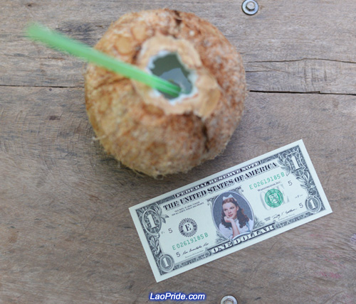 Fresh coconut juice is a healthy drink in Laos