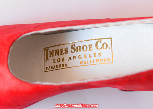 Golden emboss label on the right insole of Judy Garland's shoes
