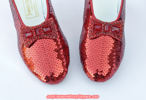 Hand-sewn ruby slippers as worn by Judy Garland as Dorothy