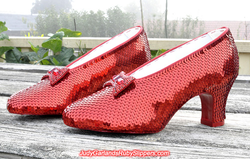 Hand-sewn ruby slippers as worn by Judy Garland as Dorothy